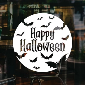Happy Halloween Round Wall Sticker Bat Pattern PVC Static Cling Window Glass Decal Party Decoration