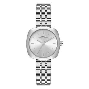 IBSO elegant silver square quartz watch for women with minimalist stainless steel strap