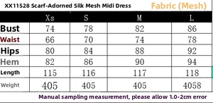 Tableau des tailles détaillé pour la robe midi en tulle avec mesures du XS au L