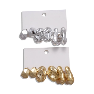 6-piece set of minimalist irregular geometric earrings in gold and silver finish