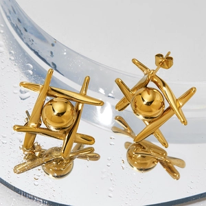 Minimalist gold plated cross circular earrings with geometric hollow design for women