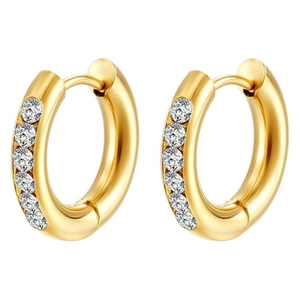 Elegant 18K gold-plated stainless steel hoop earrings with clear cubic zirconia stones