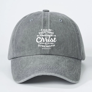 Berretto da baseball regolabile in denim grigio lavato con stampa biblica bianca