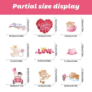 Size chart showing 9 Valentine rose stickers with dimensions for wall and window decor