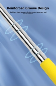 Detail of telescopic stainless steel pointer with reinforced grooves and yellow handle