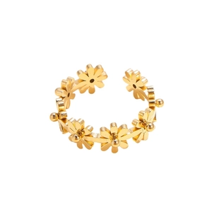 Elegant gold daisy open ring in minimalist Korean style with adjustable band for women
