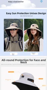 Outdoor wide brim sun hat with waterproof fabric and neck protection for hiking