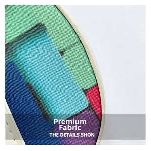 Macro shot of durable multi-color woven fabric texture with geometric pattern details