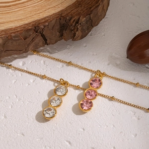 Gold minimalist bead chain necklaces with pink and clear zircon pendant jewelry