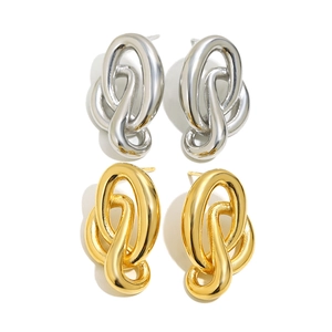Boucles d'oreilles nœud minimalistes en acier inoxydable poli doré 18 carats et argent