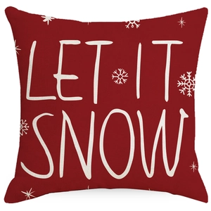 Housse de coussin rouge de Noël avec texte Let It Snow blanc et motifs de flocons