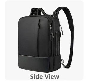 Side view of multi-layer business laptop backpack with matte water-resistant fabric