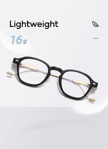 Close-up of lightweight 16g glasses frame with a feather to show the light design
