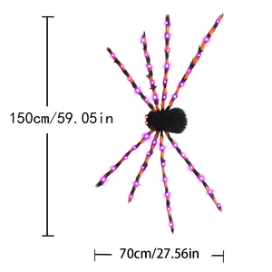 Detail view of 150cm giant Halloween spider with purple LED lights and plush texture