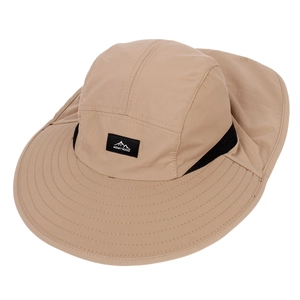 Khaki outdoor sun hat with wide brim, neck flap and Mount Hood logo for hiking and fishing