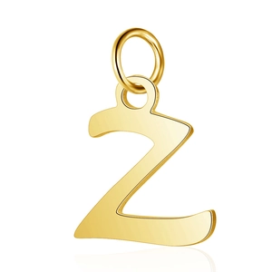 Detailed view of a golden stainless steel letter Z pendant with polished finish for DIY jewelry