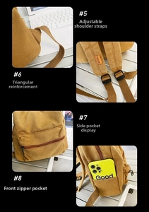 Detailsicht des senfgelben Segeltuch-Rucksacks mit verstellbaren Trägern und Nähten