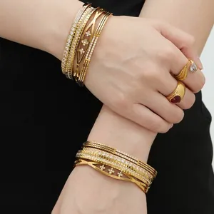 Luxe Zirkonia Roestvrijstalen Armband Voor Dames 18K Verguld Bloem Klaver Geometrisch Mode Elegante Sieraden