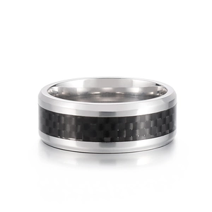 8mm silver titanium steel ring with black carbon fiber inlay and Roman numerals