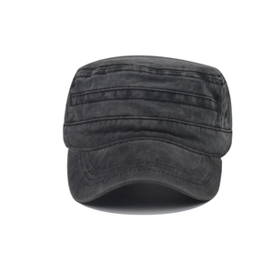 Classic washed cotton cadet cap in charcoal grey with vintage distressed stitching details