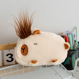 Cute capybara plush pencil case with creative hair design and large storage capacity