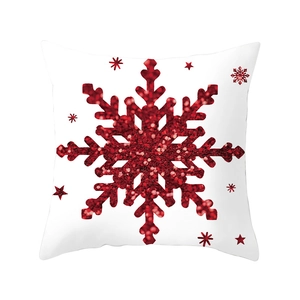 Christmas white throw pillow cover with red glitter snowflake pattern for home decor