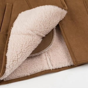 Vintage brown faux suede coat with warm beige sherpa lining and premium stitching details