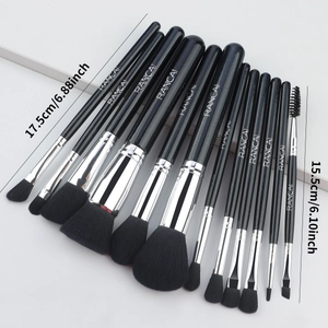 Coffret de 12 pinceaux de maquillage professionnels avec poils noirs et viroles