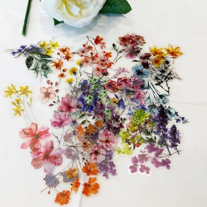 50 pieces of waterproof PET floral stickers in transparent ink wash watercolor style