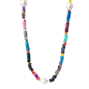 Rainbow necklace with baroque pearls, turquoise beads, and gold plated stainless steel