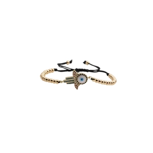 Adjustable gold plated Hamsa hand bracelet with Evil Eye and colorful crystals