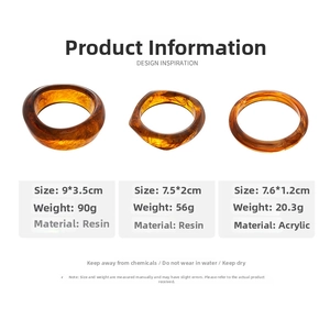 Detailed size guide for amber resin and acrylic geometric bracelets in three styles