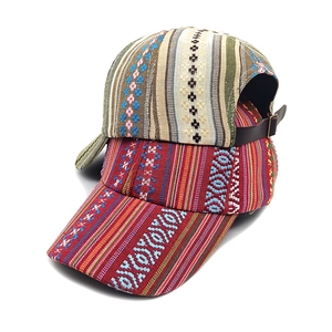 Bohemian style retro jacquard baseball cap with ethnic totem texture in red and beige colors