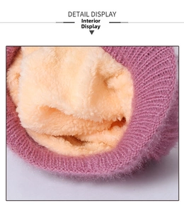 Detail of warm plush lining and purple knitted fabric with silver glitter yarn