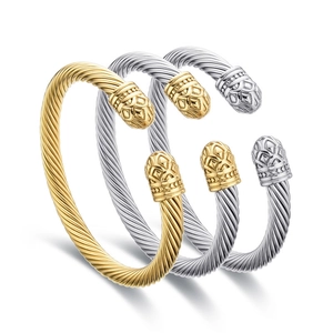 Bracciale a cavo vintage in acciaio inossidabile oro e argento con design aperto regolabile