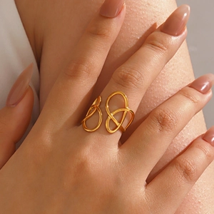 Modern gold minimalist knot open ring for women, stylish stainless steel twisted design