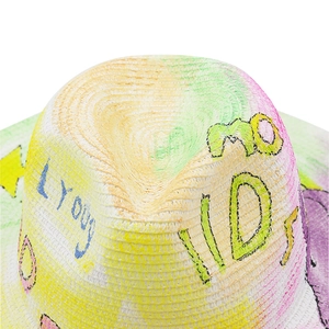 DIY hand-painted wide brim straw hat for women with colorful artistic graffiti and sun protection