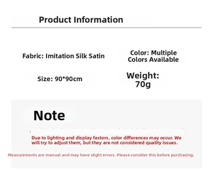 Specifications of the 90cm camellia print satin silk scarf with 70g weight details