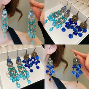Vintage Ethnic Tassel Earrings Bohemian Shell Resin Beads Butterfly Geometric Jewelry With Silver Earring Post