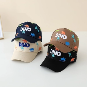 Kids dinosaur print baseball cap with 3D DINO embroidery in four assorted colors