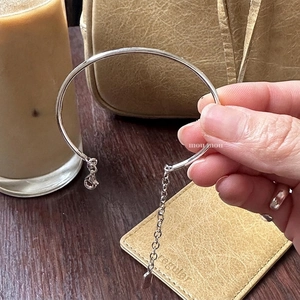 Minimalist S925 sterling silver geometric thin bangle with adjustable lobster clasp