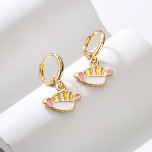 Macro view of cloud-shaped 18K gold plated earrings with colorful enamel oil details