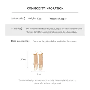 Detailed size specification chart for gold plated tassel earrings showing 8.5cm length