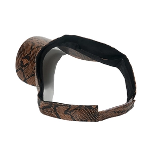 Women's faux leather sun visor hat with brown snakeskin pattern and velcro closure