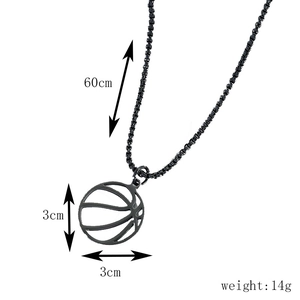 Men's basketball pendant necklace in black alloy with detailed size and weight specs