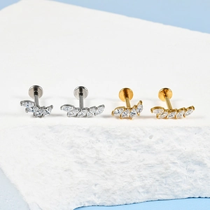 Clous de lèvres en or et argent avec zircons marquise et filetage interne pour piercings