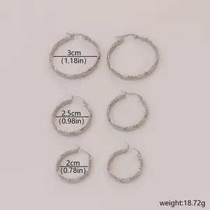 Tabella taglie per tre paia di orecchini a cerchio intrecciati argento da 3 cm, 2,5 cm e 2 cm