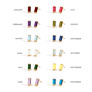 Rectangle cut birthstone stud earrings in 12 colors with gold-plated settings
