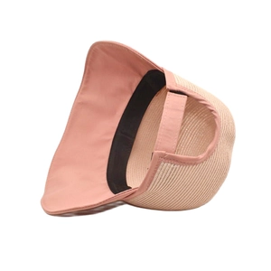 Cappello da sole in paglia rosa da donna con tesa larga e cinturino regolabile