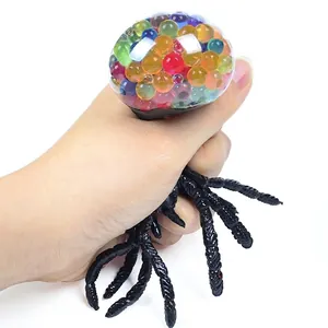 Halloween spider squeeze toy with colorful water beads for stress relief and fun